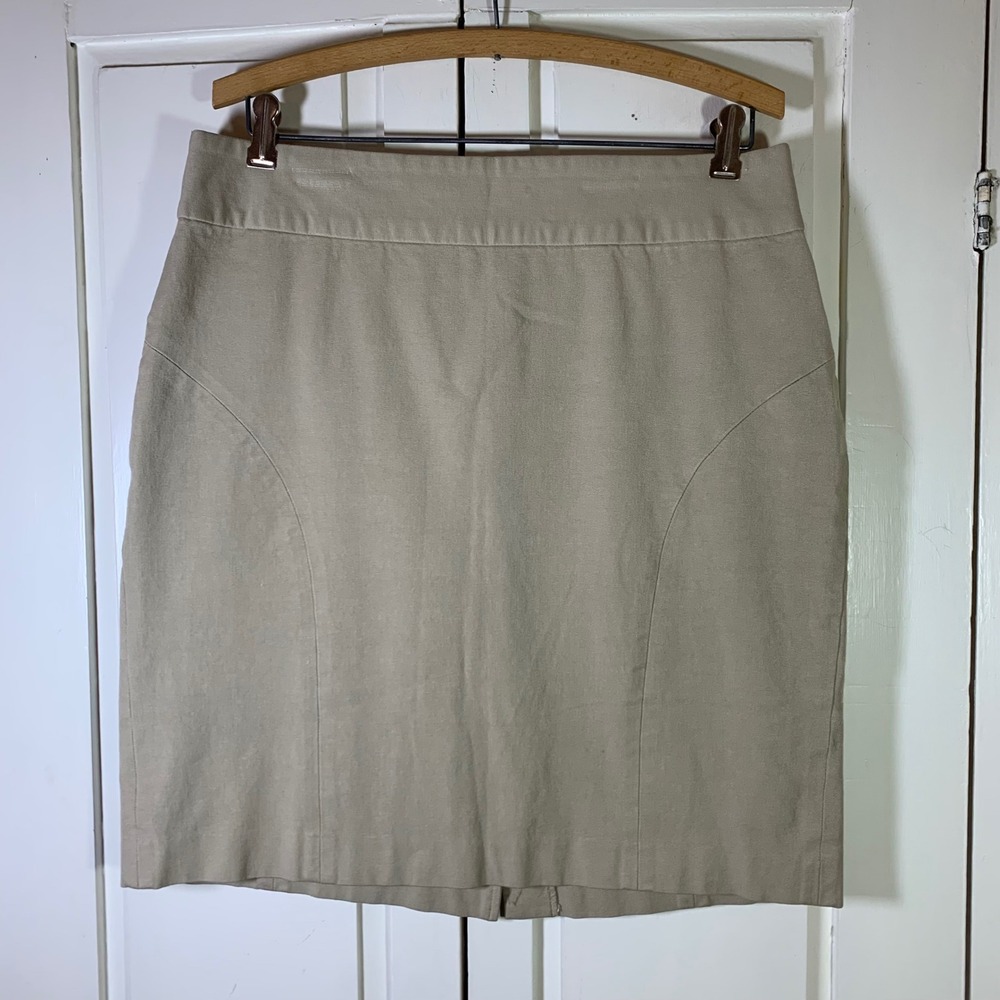 Banana Republic Khaki Tan‎ Pencil Skirt 14 Back Vent Office Career Church Preppy